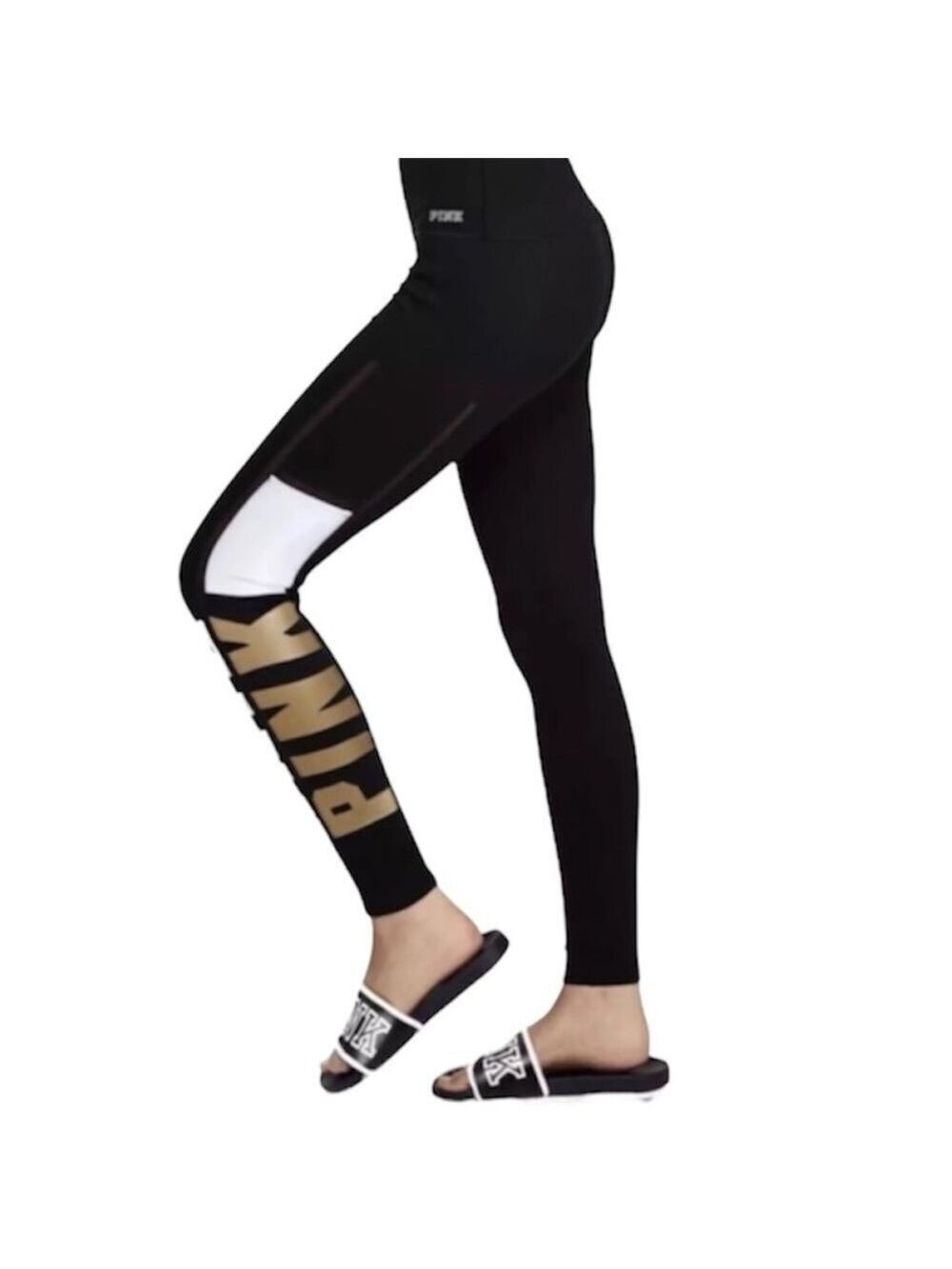 Victoria's Secret PINK black white gold bonded leggings tights XS